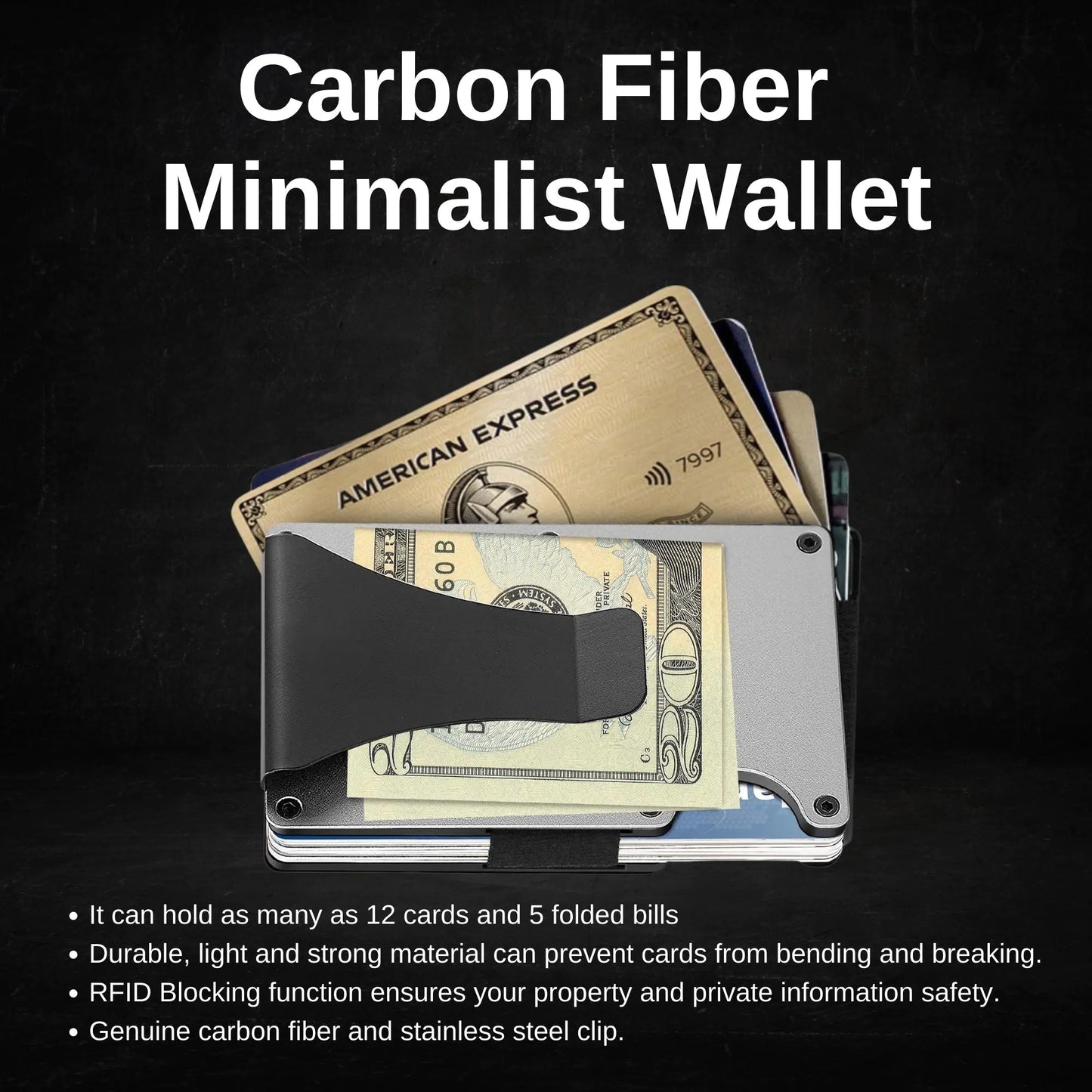 Carbon Fiber Minimalist Credit Card Holder & Money Clip Wallet for Men