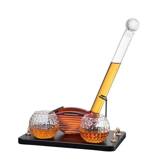 Golf Club Whiskey Decanter and 2 Liquor Glasses - 29 OZ Decanter & 15 OZ Glass Set