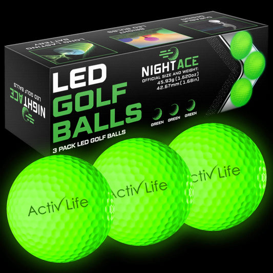 Activ Life LED Golf Balls (3 Green) Best Glow in The Dark Golfer Gifts for Men and Women Night Golfing Unique Novelty Cool Birthday Dad Presents Light Up Fun Stuff Trick Gadgets