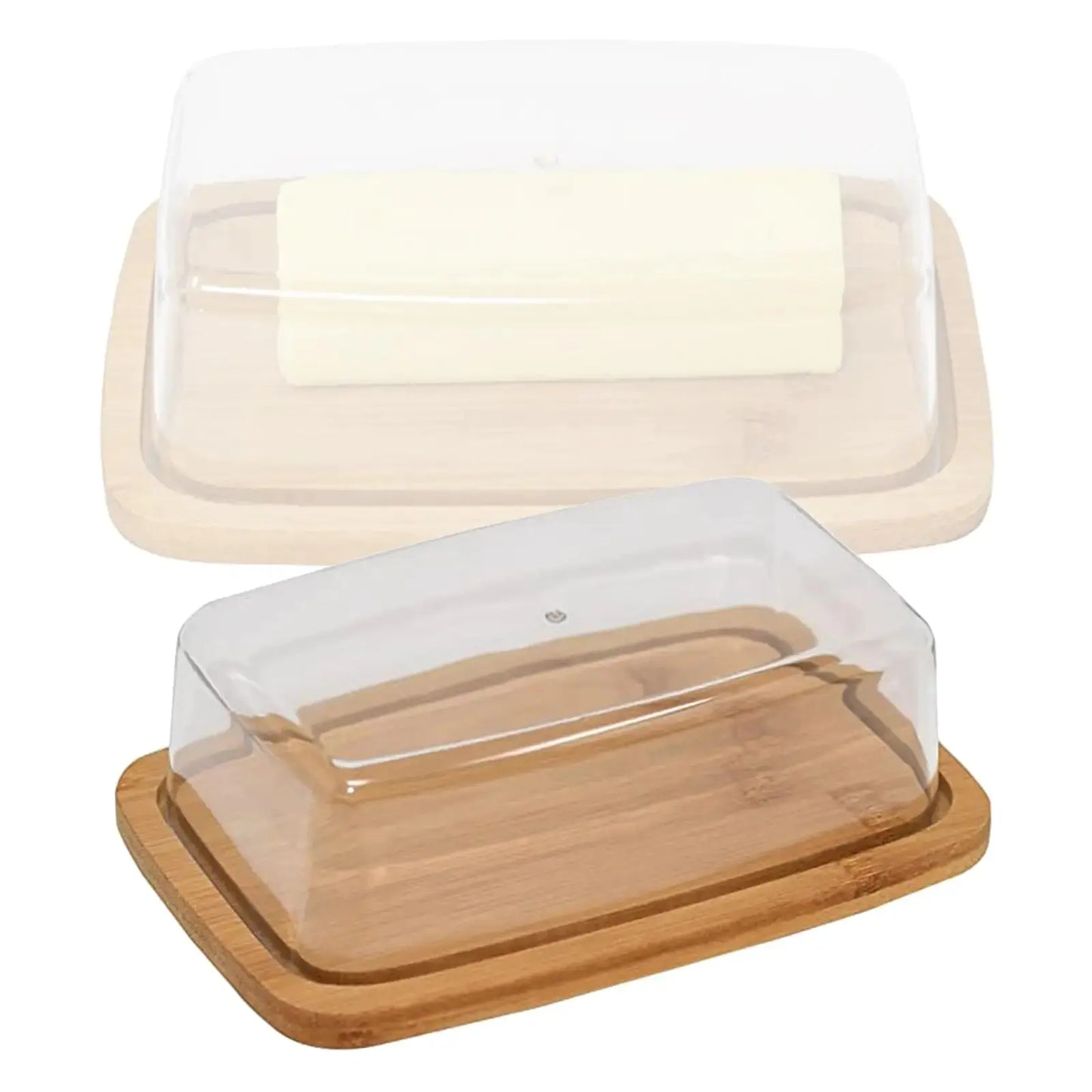 Square Bamboo Butter Dish Glass Lid