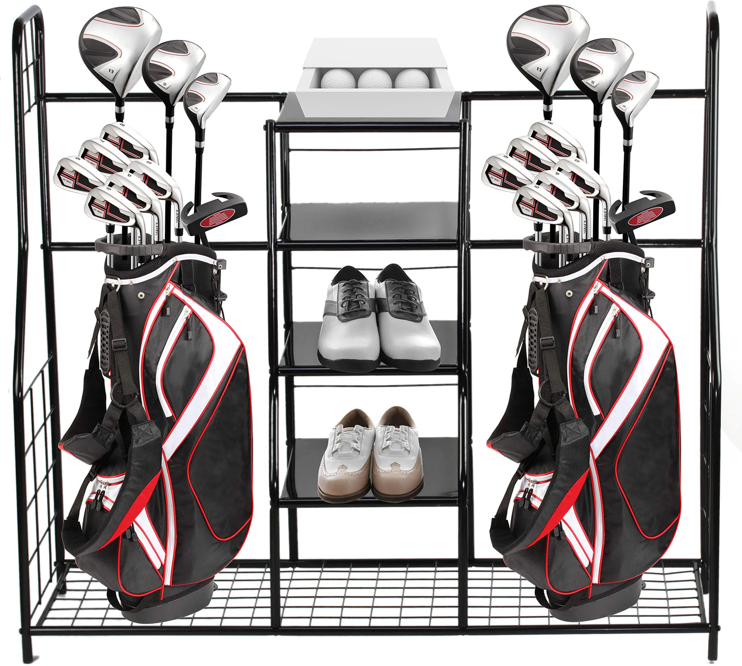 Home-it Golf Organizer Extra Large - Golf Bag Sports Dual Storage Organizer Perfect for Golfing Bags Clubs Balls Gadgets Accessories & Equipment Golf Organizer Rack for Garage and Basement