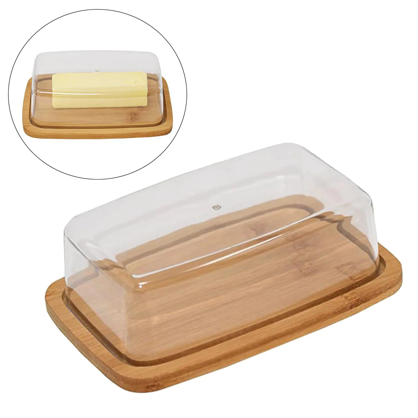 Square Bamboo Butter Dish Glass Lid