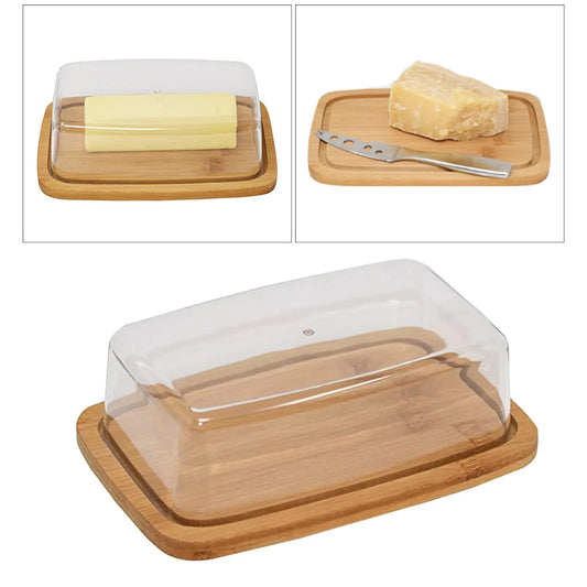 Square Bamboo Butter Dish Glass Lid