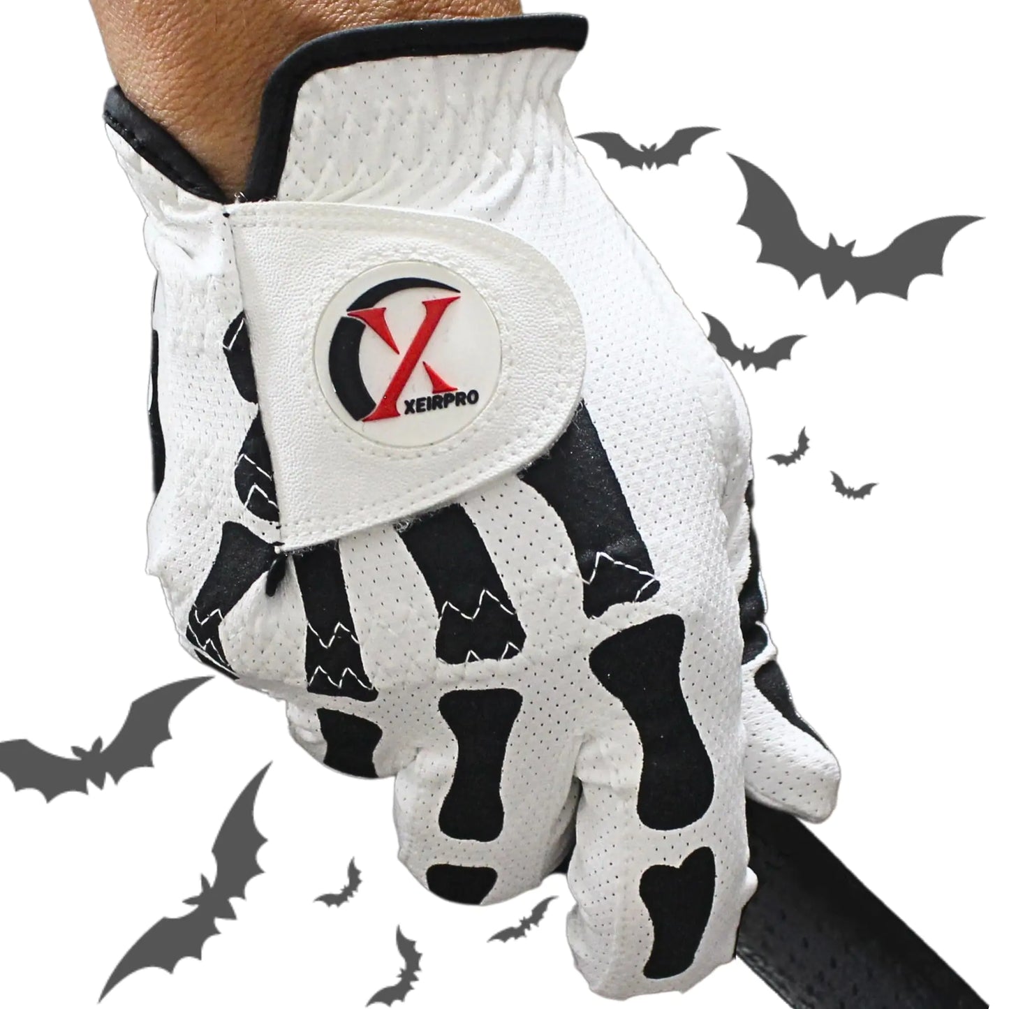 XEIRPRO Skeleton Death Grip Golf Gloves for Men – Funny Golf Gloves for Men – Cool & Tacky Golf Glove 2 Pack – Perfect for Summer & Fall Golfing (White Large Right)