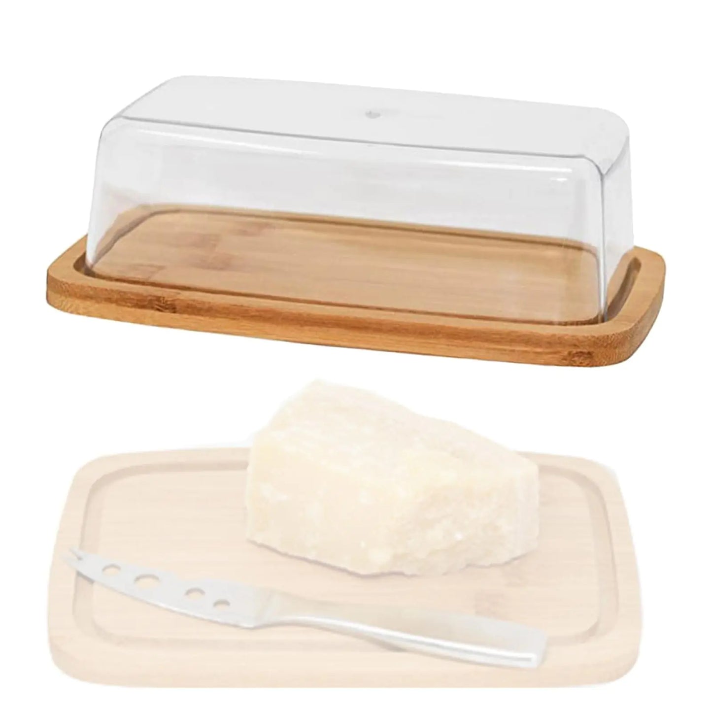 Square Bamboo Butter Dish Glass Lid