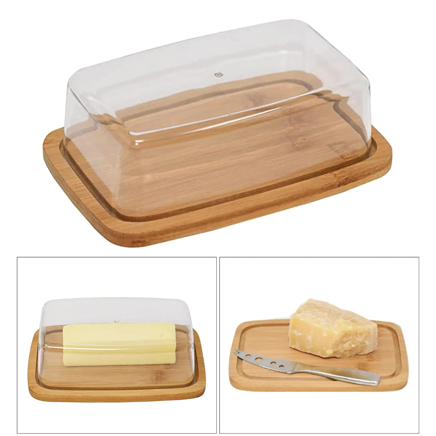 Square Bamboo Butter Dish Glass Lid